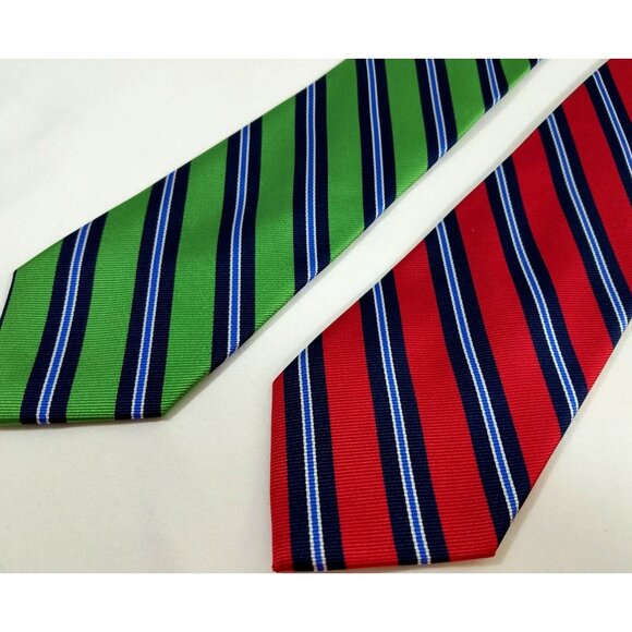JOS A Bank Mens Necktie Silk Green Blue striped lot of 2 Stain Resistant ties - Picture 2 of 7
